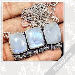 Rainbow Moonstone Large Silver Artisan Necklace, 18” (Turquoise, Blue-Violet)